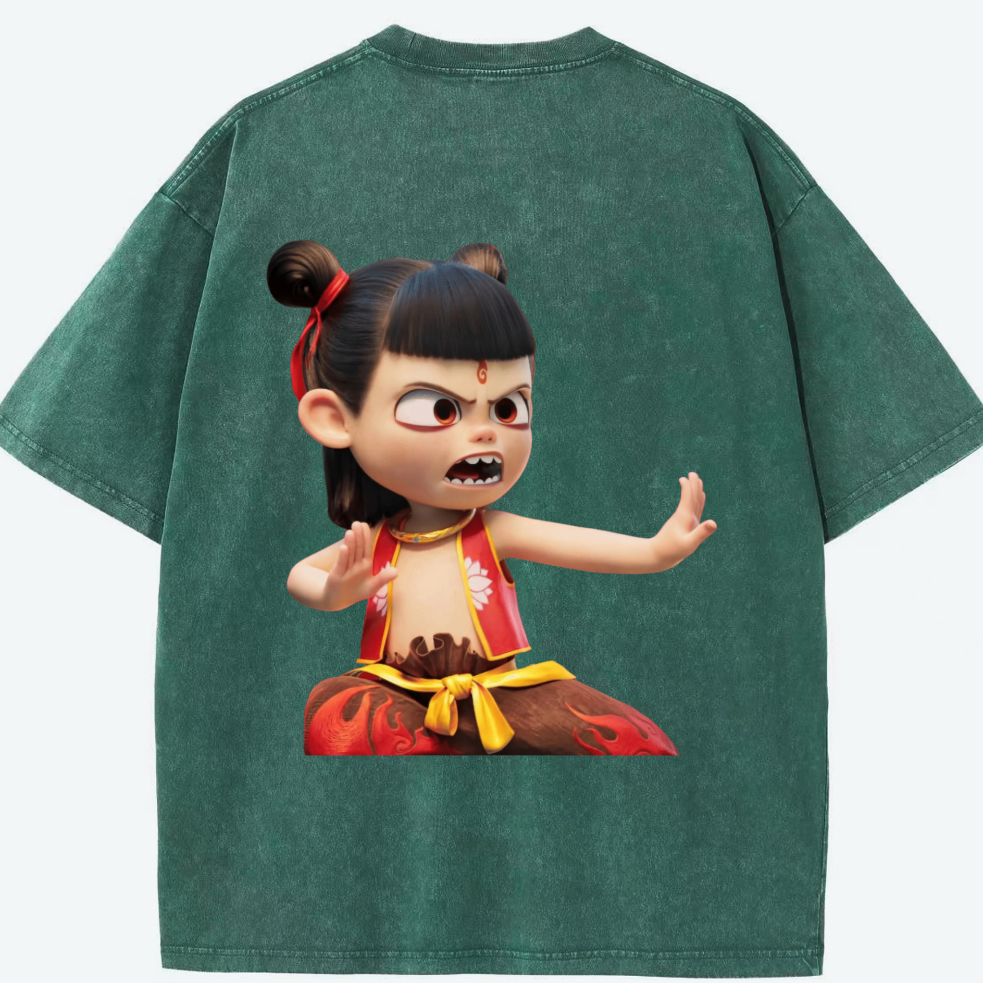 （画像用） Ne Zha 2 ナタ 魔童の大暴れ 綿100% ヴィンテージ風 半袖Tシャツ（背面プリント）